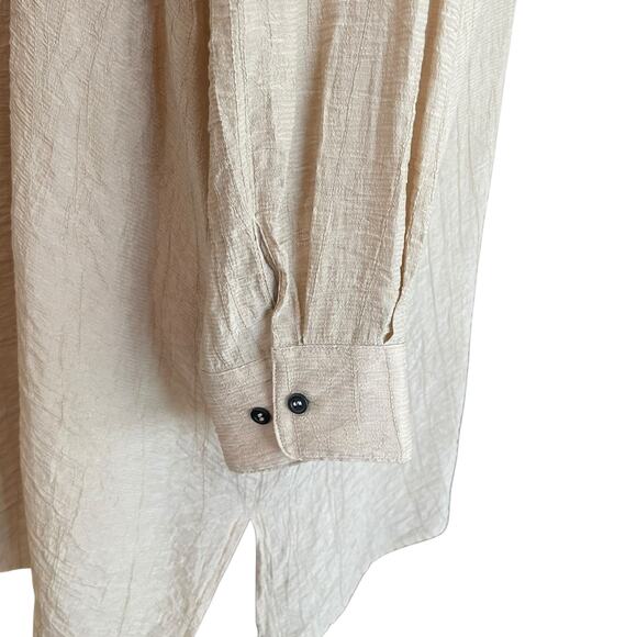 J. Roberts Tan Crinkle Popover Shirt Dress Sz Medium Minimalist Neutral Casual - Picture 4 of 11